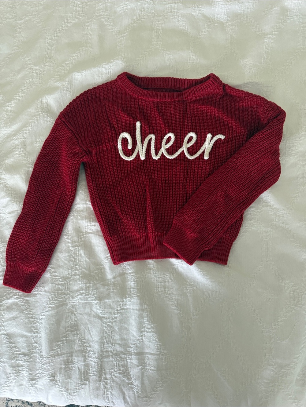 Little Sleepies Red Crewneck Sweater with White 'cheer' Script